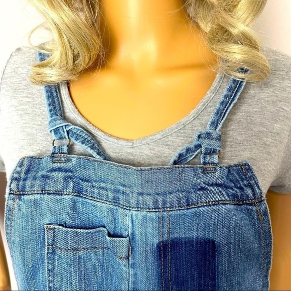 Almost Famous Distressed Cropped Overalls – Blue, Size 7 - Picture 2 of 12